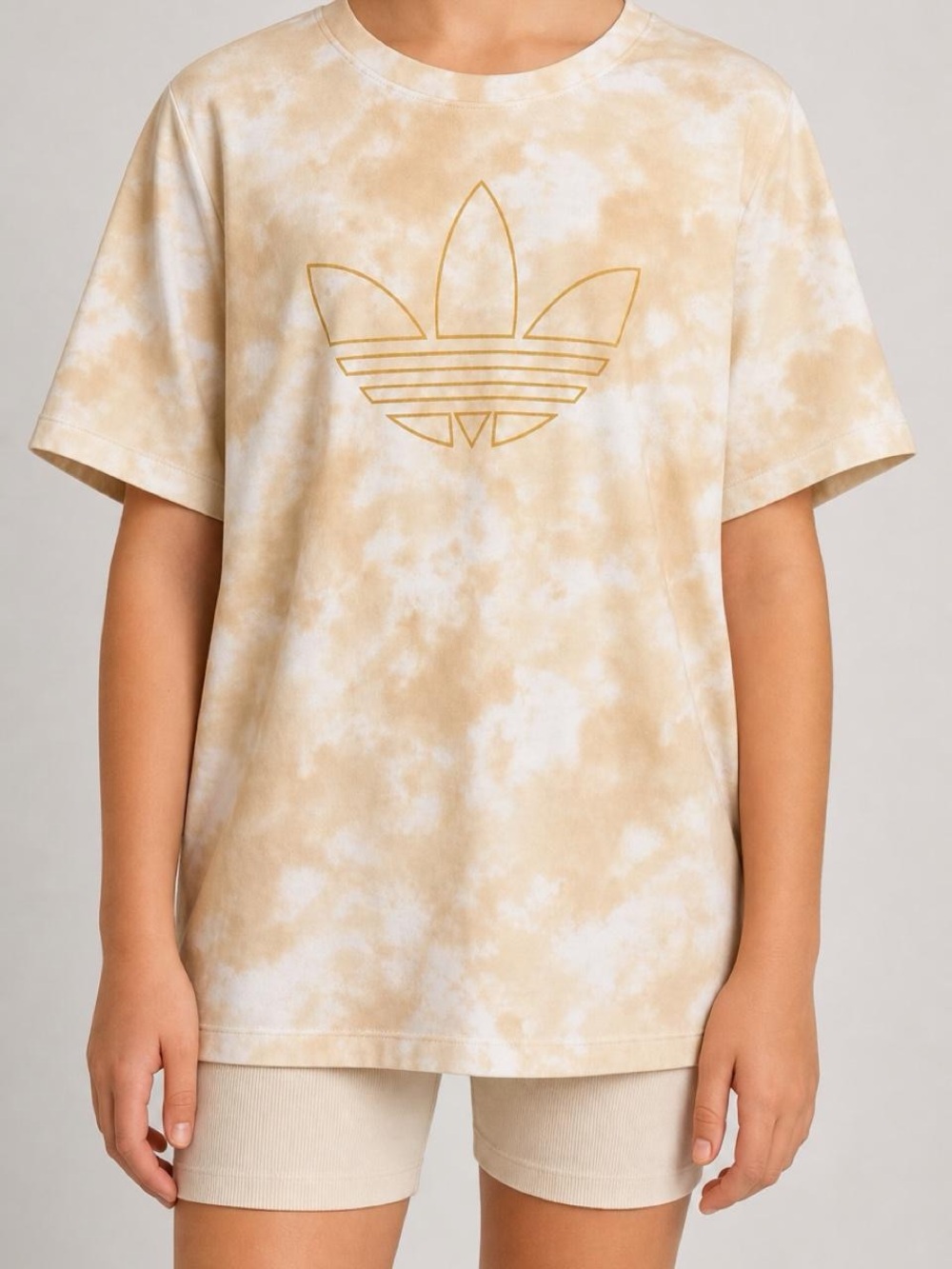 adidas cream Tie-Dye Trefoil Short Sleeve Tee youth large